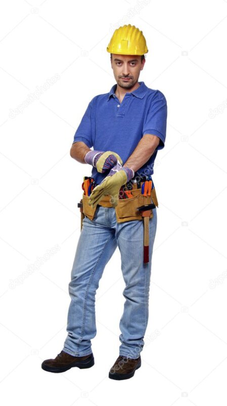 Portrait of a local handyman in work clothes holding tools