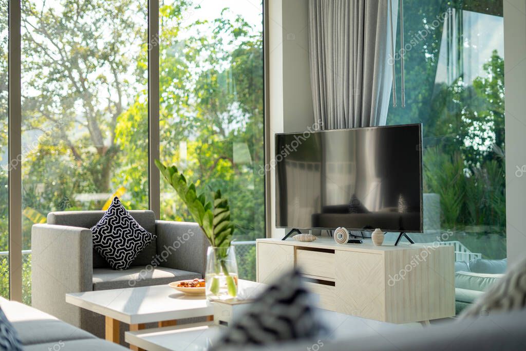 Condo living room with updated fixtures