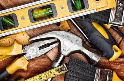 Handyman tools laid out ready for a home repair job
