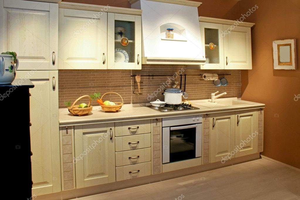 Kitchen cabinets before updated paint finish
